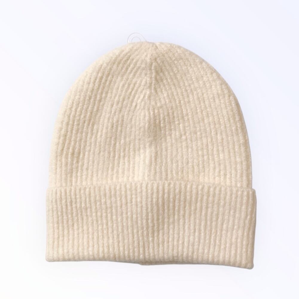 J. Crew NWT Cream Knit Beanie Ribbed Fisherman Hat with Wool Blend - Picture 3 of 6